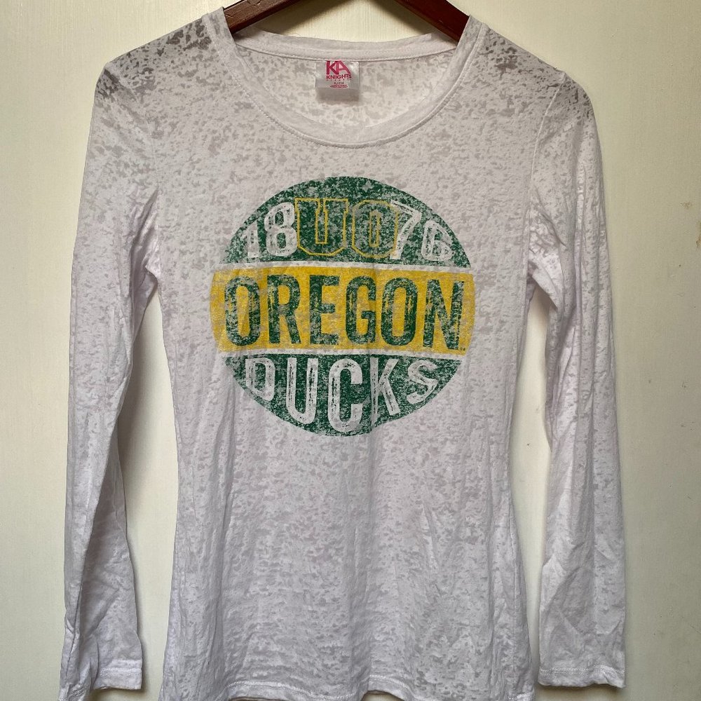 University of Oregon Long Sleeve White Burnout Shirt Knights Apparel Size Small